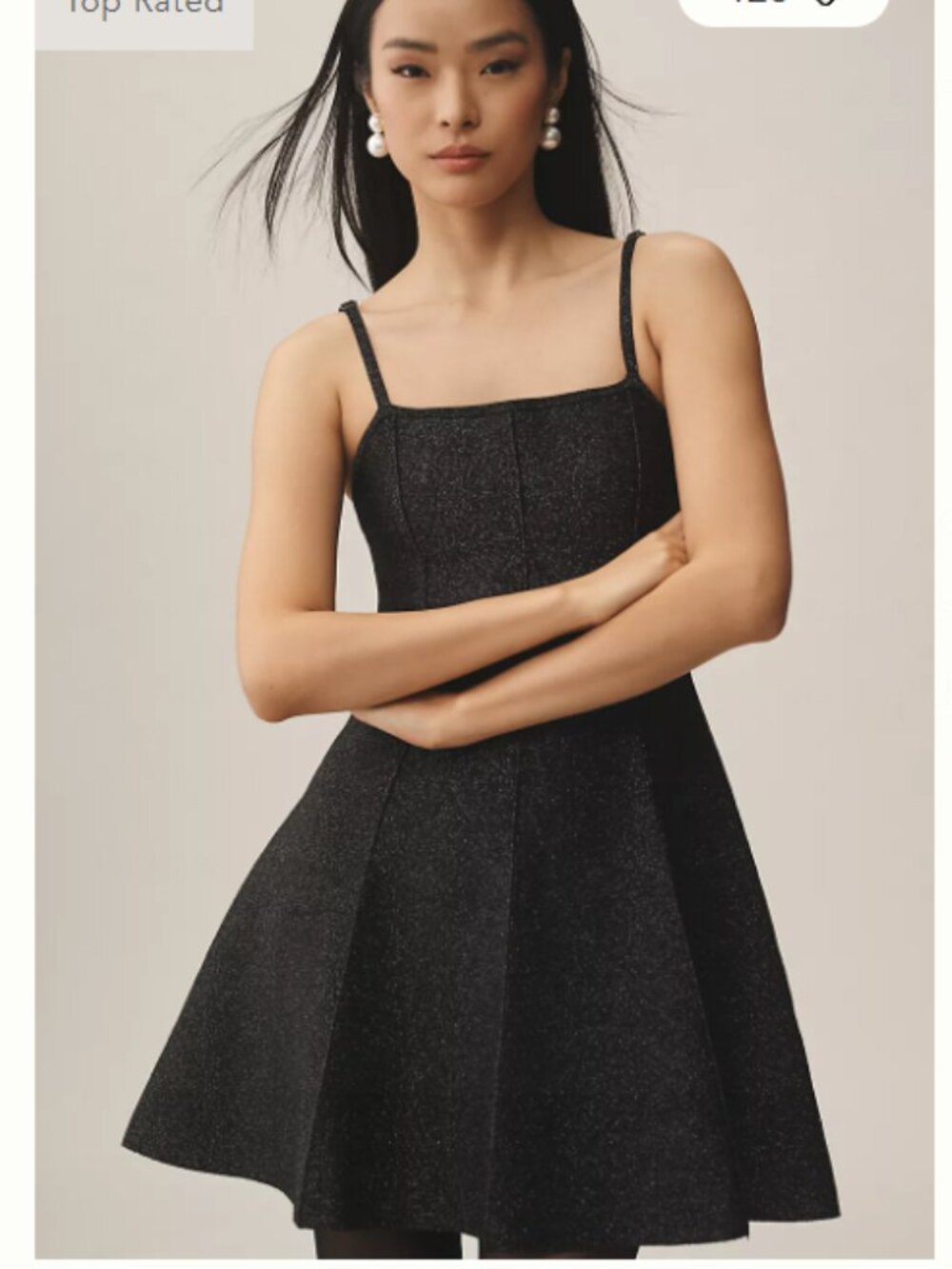 Anthropologie Square-Neck Pleated A-Line Lurex Mini Sweater Dress Small